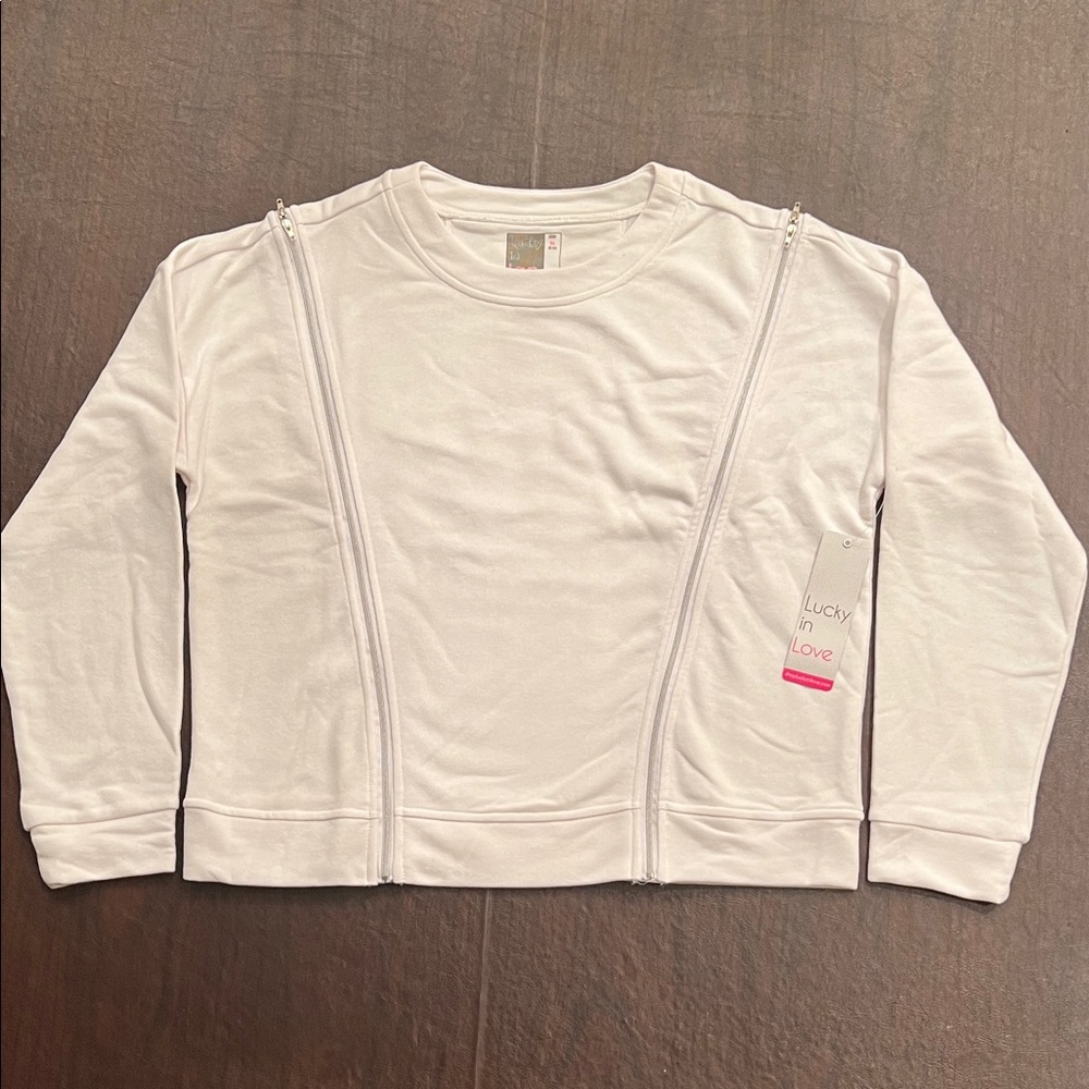 Lucky in Love White Zips are Sealed Tennis Jacket Size Medium